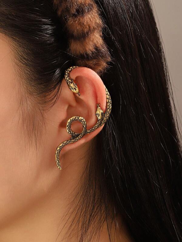 1 pieza Pendientes con forma de serpiente retro punk gótico desgastado, estética de ropa de calle