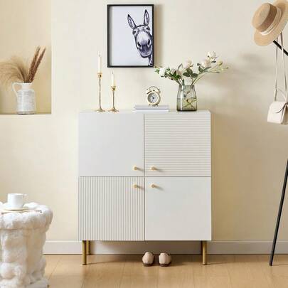 Modern White MDF Sideboard, Zinc Alloy Handles And Steel Legs, Elegant Storage Unit For Living Room, Bedroom And Entrance