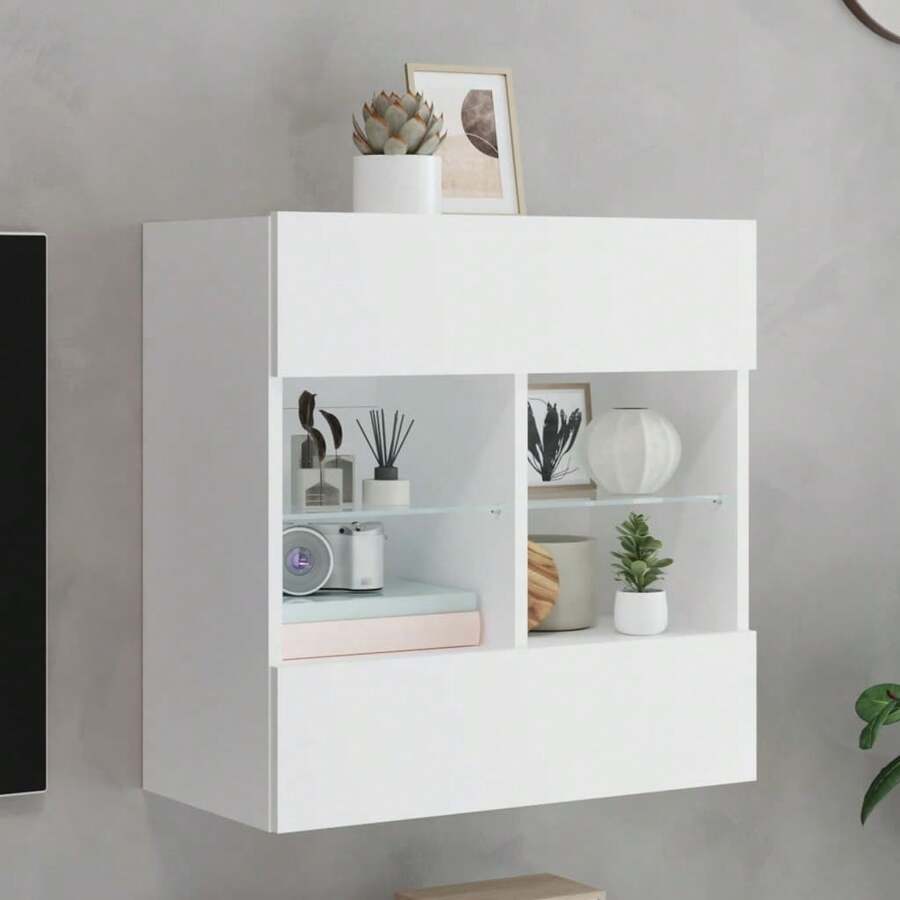 vidaXL Armadio da parete per TV con luci a LED bianco 58,5x30x60,5 cm - Bianco - Visualizzare 1