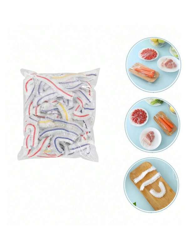 50 pièces/100 pièces/200 pièces Couvercles élastiques transparents colorés en plastique pour envelopper les restes au réfrigérateur afin d'empêcher les mouches. Jetables, pour la maison, la cuisine, le rangement de cuisine, l'organisation de la cuisine, fournitures de rangement