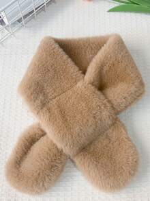 1 件女童毛绒保暖围巾，纯色短围巾，厚实柔软，适合秋冬季，适合日常穿着、户外玩耍、颈部保护、圣诞装饰