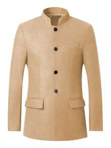 RANTAR Mens Casual Suit Blazer Jackets Stand Mandarin Collar Lightweight Lined Business Dress Sport Coats - 卡其色 - 查看 5