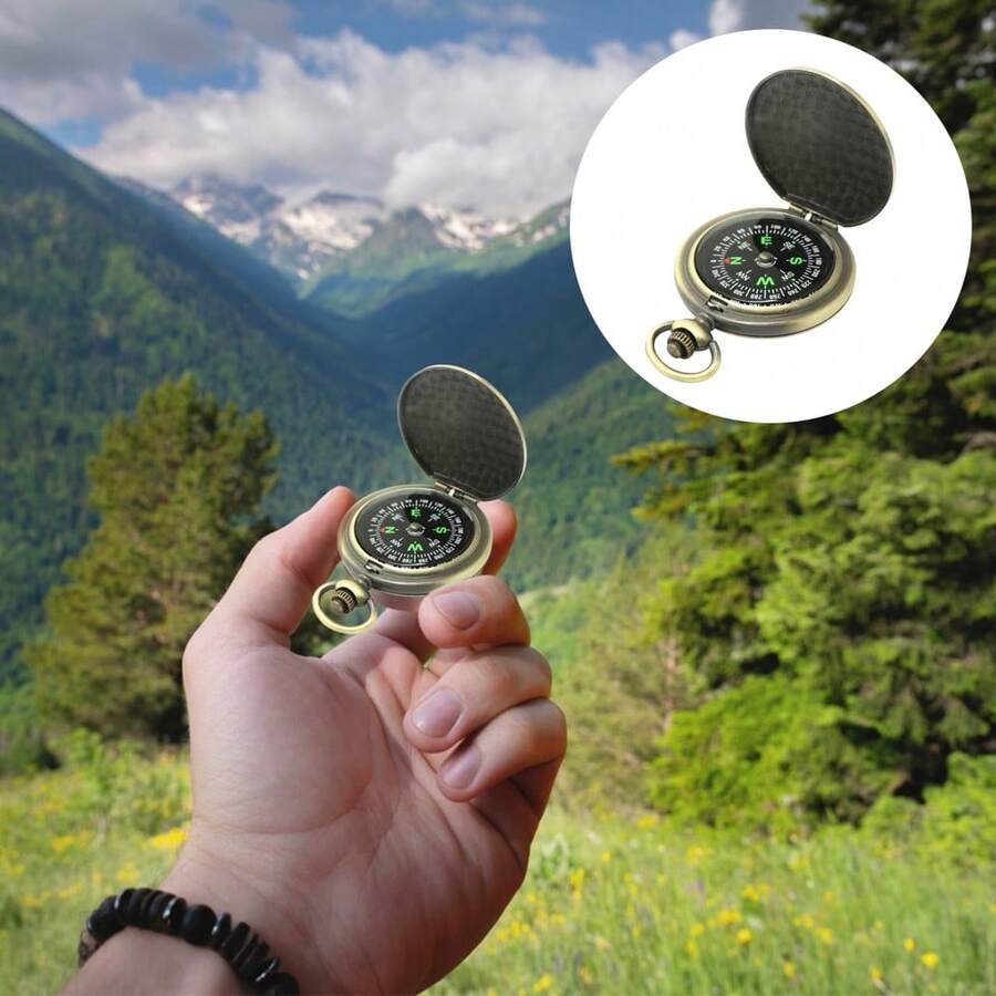Vintage Pocket Compass Portable Zinc Alloy Outdoor Camping Hiking Tool Suitable For Mountain Motoring - Yellow - View 1
