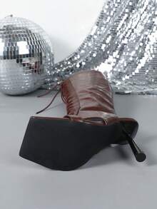 Women's Elegant Strap High Heel Sandals, Suitable For Commuting - Burgundy - View 4