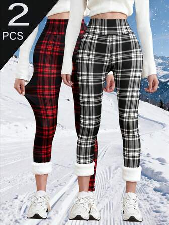 2件格子印花保暖内衣裤