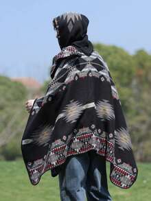 1pc Men's Fashionable Striped Rhombus Pattern Shawl