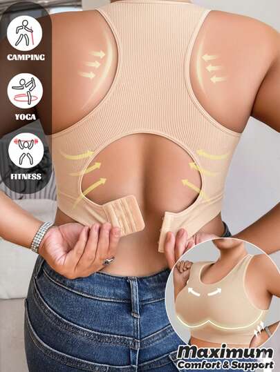 Sujetador deportivo sin costuras y con absorción de impactos, adecuado para correr, con soporte de espalda, sin cables, sujetador deportivo cómodo para mujer, con acolchado, parte superior de sujetador deportivo sin costuras, transpirable y suave, camiseta sin cables para deportes, sujetador deportivo básico para yoga con curvas, sujetador de verano