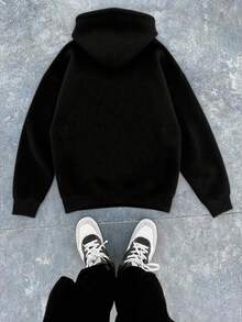 Plus Size Men's Casual Solid Color Zipper Pocket Hoodie Sweatshirt, Suitable For Street, Outdoor, And Daily Versatile Wear - Black - View 3