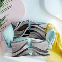 2D, 4Pcs Geometric Stripes Single-Side Print Throw Pillow Covers - 17.7*17.7 Inches, 100% Polyester, Contemporary Style, Zipper Closure & Machine Washable For Sofa Living Room Home Decor (No Pillow) - Multicolor - View 10