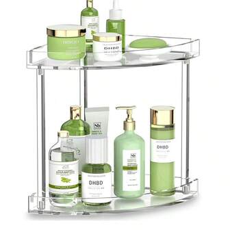 1 件装双层亚克力浴室角架，透明三角收纳架，适用于台面