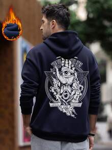 Men's Mysterious Personalized Printed Loose Fit Hoodie, Navy Blue, For Autumn/Winter