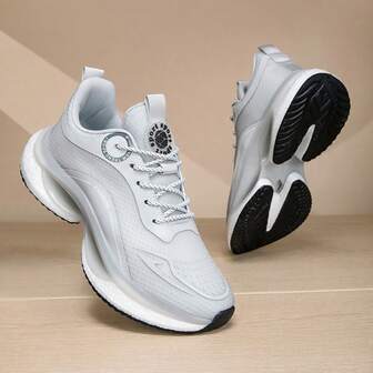 全新缓震软底透气网眼超轻跑步鞋，青少年/青年男孩，爆米花鞋底纯色系带户外运动鞋，四季皆宜