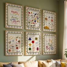 6pcs/Set, Mix And Match Educational Prints, Boho Playroom Wall Art, Unframed Alphabet Posters, Weather Print, Shapes Poster, Neutral Classroom Wall Decor, Canvas Artwork For Living Room, Bedroom, Home Office, Dorm, Hallway, Home And Room Decoration - Baby Blue - View 9