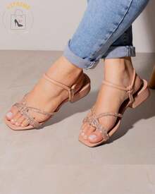 Women's Rhinestone Low Heel Casual Sandal - Camel - Ver 4