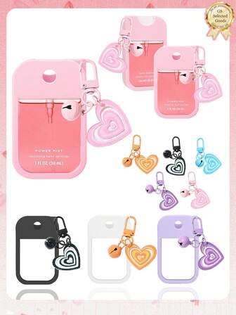 2 件/1 件（30 毫升）洗手液喷雾保护套、心形铃铛钥匙扣吊坠、喷雾瓶和硅胶防摔防撞保护套，采用珍珠手链设计，方便旅行携带，可轻松挂在包包或钥匙上，耐磨、防水、可重复使用的保护套适用于 Touchland 洗手液喷雾、旅行、郊游、礼物、万圣节礼物、圣诞节礼物