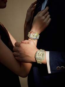 DAYAND NIGHT 2025 New Diamond Watch Luxury Quartz Timepiece For Men & Women Business Banquets Daily Wear Perfect Valentine's Anniversary Birthday Gift Christmas Iced-Out Diamond Watch Moissanite Roman Watch - 玫瑰白 - 查看 9