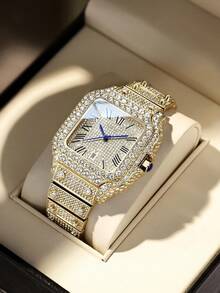 DAYAND NIGHT 2025 New Diamond Watch Luxury Quartz Timepiece For Men & Women Business Banquets Daily Wear Perfect Valentine's Anniversary Birthday Gift Christmas Iced-Out Diamond Watch Moissanite Roman Watch - 玫瑰白 - 查看 1
