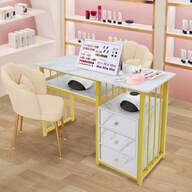 Nail Desk, Manicure Table, Marbling Texture Manicure Desk With 3 Drawers For Living Rooms, Offices, Nail Salons, Beauty Salons