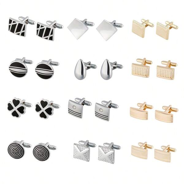 1/3/4/6/9/12 Pcs Cufflink - Classic Fashion Men's Cuff Links Silver-Tone Gold-Tone Black For Business Wedding Party Gift Box
