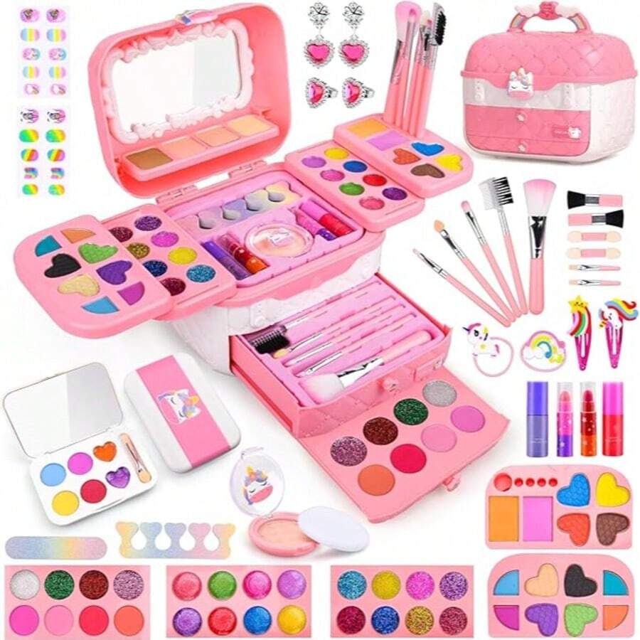 1 Set Girls Makeup Kit, Princess Makeup Bag Gift Box, Dress Up Accessories Set, Kids Performance Makeup Set, Vanity Playset Including Lipstick, Eyeshadow, Blush