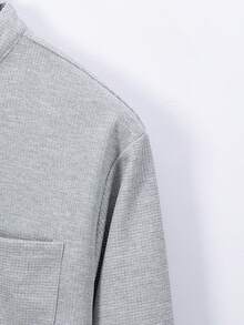 2pcs Men's Casual Solid Color Collared Shirt With Pockets Long Sleeve + Long Pants Set, Lightweight Leisure Sports Vacation Outfit, Spring/Autumn - 灰色 - 查看 5