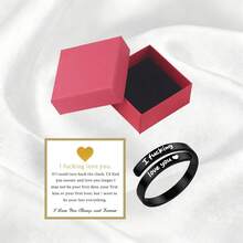 1pc Gift Box Set With Postcard, Stainless Steel Inspirational Ring, Spiral Wrap Open Ring Jewelry, Engraved "Just Breathe" Heart, "I Love You" Couple Jewelry, Letter Engraved Ring, Best Friend, Self-Worth Motivational Holiday Gift, Suitable For Women's Daily Wear