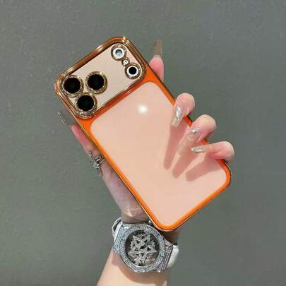 1pc Luxury Electroplated Transparent Orange Edged Anti-Drop Phone Case