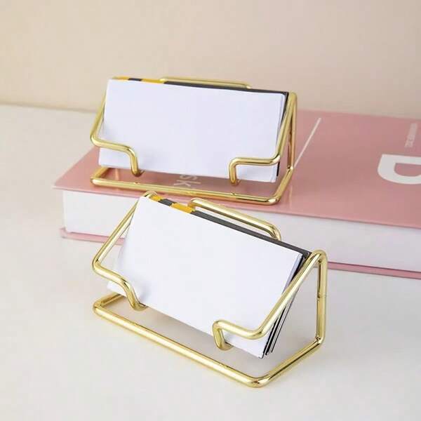 1 pieza Soporte de tarjetas de visita de escritorio de negocios premium dorado, soporte de tarjetas de visita de metal minimalista, soporte de tarjetas de alta gama, organizador de escritorio de oficina