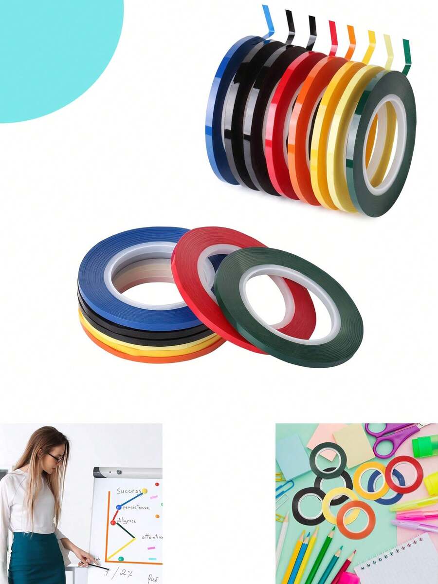 2 băng dính bảng trắng, băng dính mỏng cho bảng lau khô nhiều màu, phụ kiện bảng trắng, băng dính dụng cụ văn phòng và học tập, băng dính biểu đồ, băng dính đồ họa - Nhiều màu - Xem 1