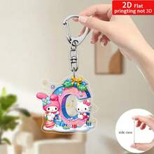 Sanrio Impresión plana 2D, 1 llavero acrílico de Sanrio, 26 letras del alfabeto en inglés de Melody y Hello Kitty, colgante con inicial de nombre, colgante de bolso lindo, llavero de pareja, llavero de coche, adecuado para Navidad, Acción de Gracias, decoración del Día de San Valentín, regalo de carnaval, regalo de Navidad Impresión plana 2D