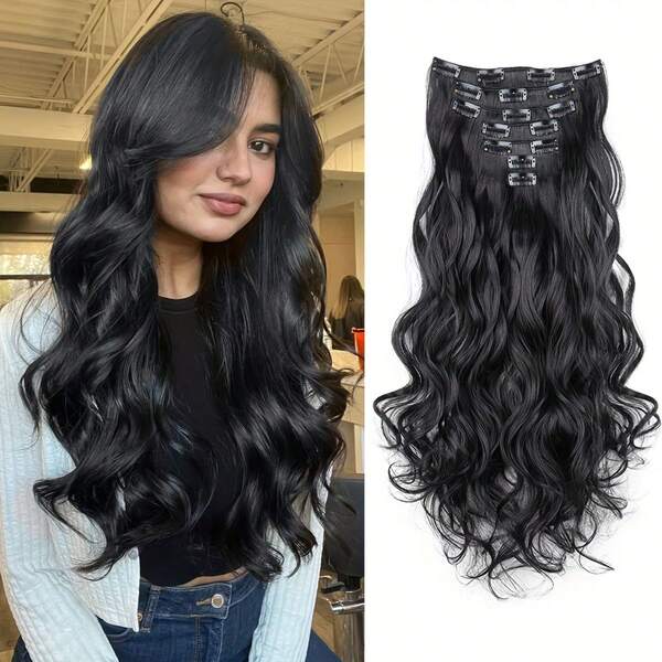 Ladies' Elegant Mixed Color Clip Wig -16 Clips, Long Wave Curling Synthetic Hair Flaps