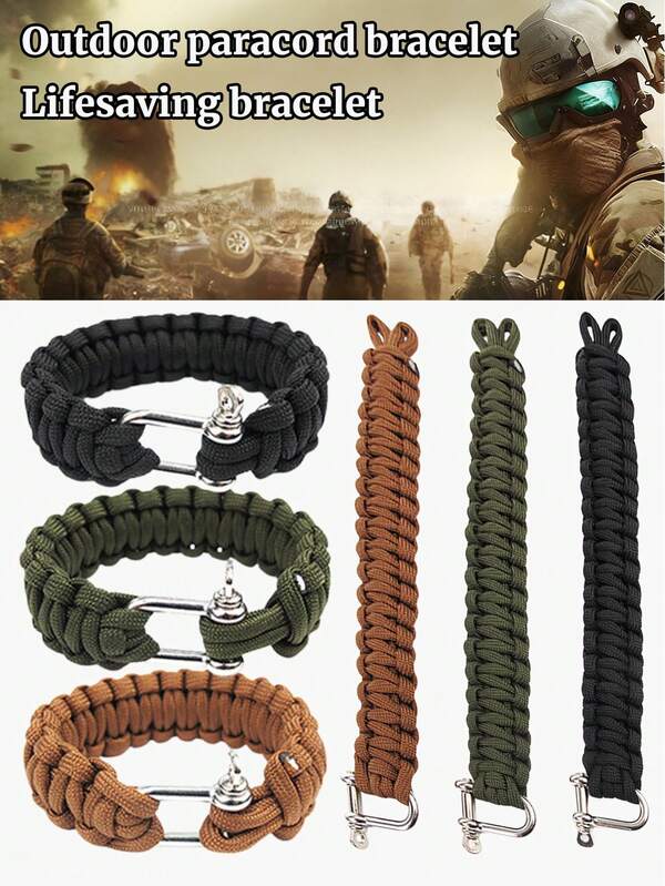 1pc Outdoor Escape & Climbing Parachute Cord Bracelet Camping, U-Shaped Paracord Bracelet With Horseshoe Buckle Stuff For Camping, Hiking, Fishing