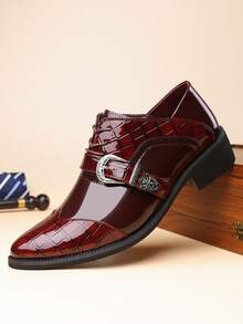 1 双男士尖头低帮 PU 皮革鞋面橡胶鞋底舒适商务休闲鞋，适合办公室和日常穿着 - 酒紅色 - 查看 7