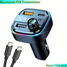 YITUMU 无线车载 FM 发射器 Type-C 双 USB 氛围播放器 MP3 车载充电器 彩色氛围灯 手机免提车载配件