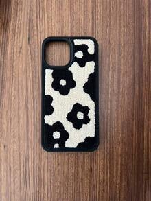 1pc Multi-Color IP16, INS Plush Black Flower Phone Case Suitable For IP11, 12, 13, 14, 15, 16, 15/16/12/13/14 ProMax, IP14/11/12/13 Pro, Smartphone Case, Compatible With IP14/15/16 Plus