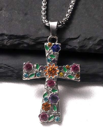 Ladies Baptismal Cross Necklace; First Communion Silver Cross Necklace; Rainbow Cross Necklace; Religious Gift.