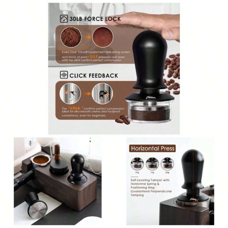 51mm Espresso Tamper, Coffee Tamper With Calibrated Spring Loaded, Tamper With Sound Feedback Click, Self Leveling Tamper Barista, Compatible With 51mm De'Longhi Portafilter - 58,35mm - Xem 1