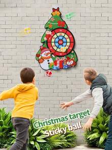 Cible d'arbre de Noël, accessoires de jeu thématique de Noël pour enfants, jeu de fête de Noël pour les 3-12 ans, jeu interactif pour fête familiale parent-enfant, boîte-cadeau de Noël (comprend 1 crochet + 3 balles)