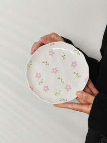 1/2/4pcs Floral Ceramic Dinner Plates, Fresh Ceramic Round Rim Plates, Home/Restaurant Dessert Plates, Casual Snack Plates, Afternoon Tea Cake Plates, Fruit Plates, Candy Dishes