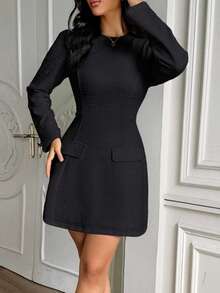 Unadoll 女士优雅无袖圆领设计收腰鸡尾酒会礼服，适合约会和派对以及毕业季派对 - 黑色 - 查看 8