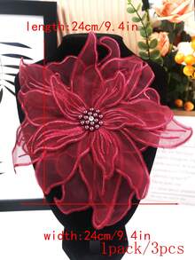 3D 刺绣蕾丝贴花，带水钻，23 厘米宽，DIY 新娘礼服配饰 - 棗紅色 - 查看 9