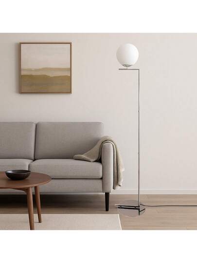 Alpinaluz E27 Spherical Vloer Lamp, Wit Glass Chrome Metal, Moderne Nordic ⌀22cm, Living Room Bedroom view 3