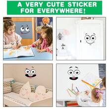 4pcs Cartoon Face Stickers | Self-Adhesive, Plastic Surface Compatible, One-Time Use | Suitable For Trash Can, Wall, Toilet, Refrigerator | Bright Face, Interesting Theme Decoration, Cartoon Joyful Face Toilet Lid Decoration - Multicolor - View 4