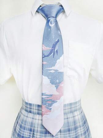 休闲、可爱、优雅的涤纶领带，带有鲸鱼秋季图案，男女通用，适合所有季节。