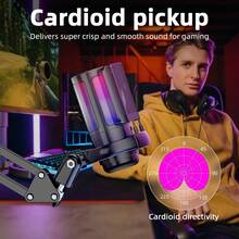 RGB Gaming Microphone With Cardioid Pickup, High-Fidelity Sound & Plug & Play - Adjustable Gooseneck, Mute Button, USB-C For PC, Laptop, Streaming, Video Meetings, Streaming Equipment, Sleek Metallic Finish, Sturdy Metallic Stand