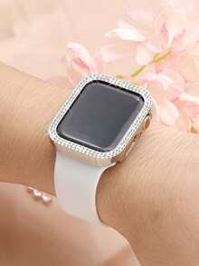 Compatible With Apple Watch Band And Compatible With Apple Watch Case Cover, Soft & Comfortable Ultra-Thin White Silicone Compatible With Apple Watch Band, Suitable For Outdoor Sports, Fitness, Yoga, Waterproof & Sweat-Proof Compatible With Apple Watch Ultra 3/2/1 SE /S10/S11/S9/S8/S7/S6/S5/S4/S3/S2/S1, Comes With Shiny Double-Row Rhinestone Electroplated Silver Protective Case Cover