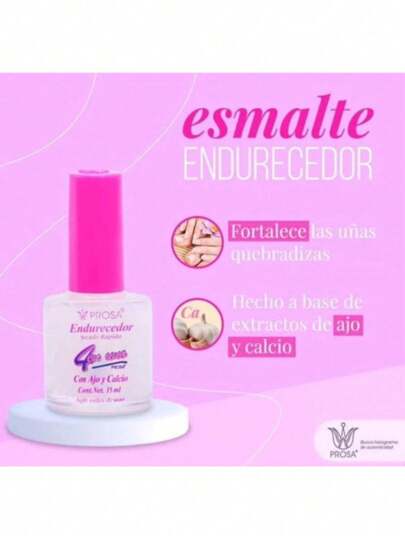 Esmalte Endurecedor Uñas Prosa , Esmalte para crecimiento de Uñas Prosa con Ajo y Calcio, Rápido Secado. Esmalte Fortalecedor Uñas 4 en 1, Uñas Débiles, Uñas Rotas,  Evita que se Quiebren, Rompan, Crecimiento Sano y Fuerte. Protectora, Funciona Como Capa Base, Manicure, Base y Top Coat.