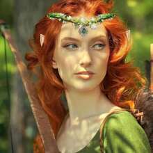 Hicarer Elf Ears With Crown Set, Fairy Crown Rhinestone Leaf Tiara And Soft Elf Ears Cuffs For Women Halloween Cosplay Costume Party - ColorF - 查看 3