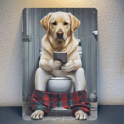 1 pieza, Labrador Retriever con teléfono en el inodoro, arte de pared de baño divertido, cartel, letrero de metal, decoración de la cueva del hombre, bar, decoración del hogar, cafetería, oficina, comedor, garaje, decoración de pared de la cocina, material de hierro