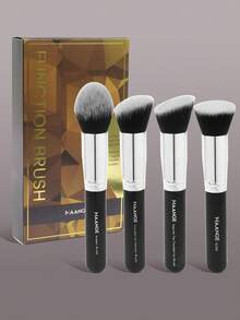 MAANGE 1 pieza/3 piezas/4 piezas Brocha de base de cabeza plana, herramientas de maquillaje con fibra suave para un fácil transporte, brocha para viaje